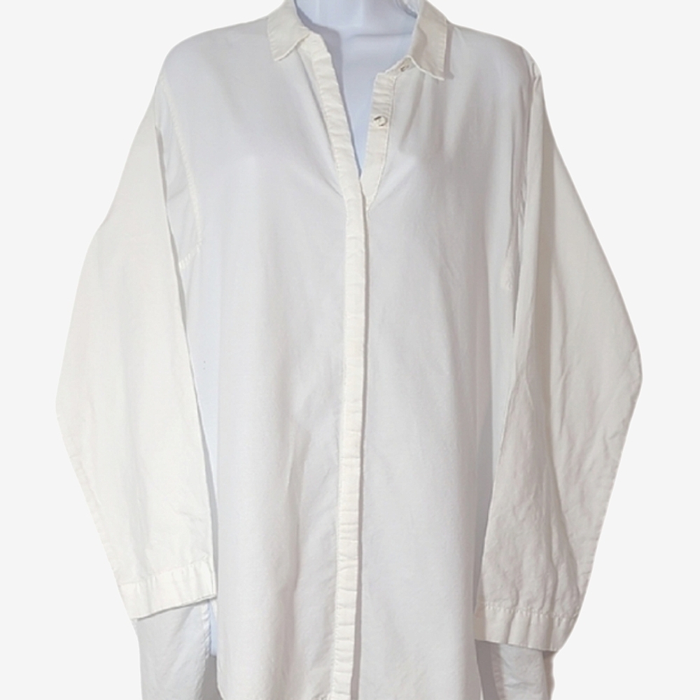 JJill Lightweight Cotton ButtonUp Tunic Blouse Minimalist Classic Capsule Casual